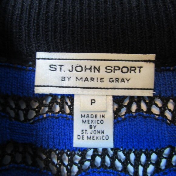 St. John Sport Marie Gray Wool Blend Vest Open Knit Small Blue Black Mock Neck - Picture 3 of 5